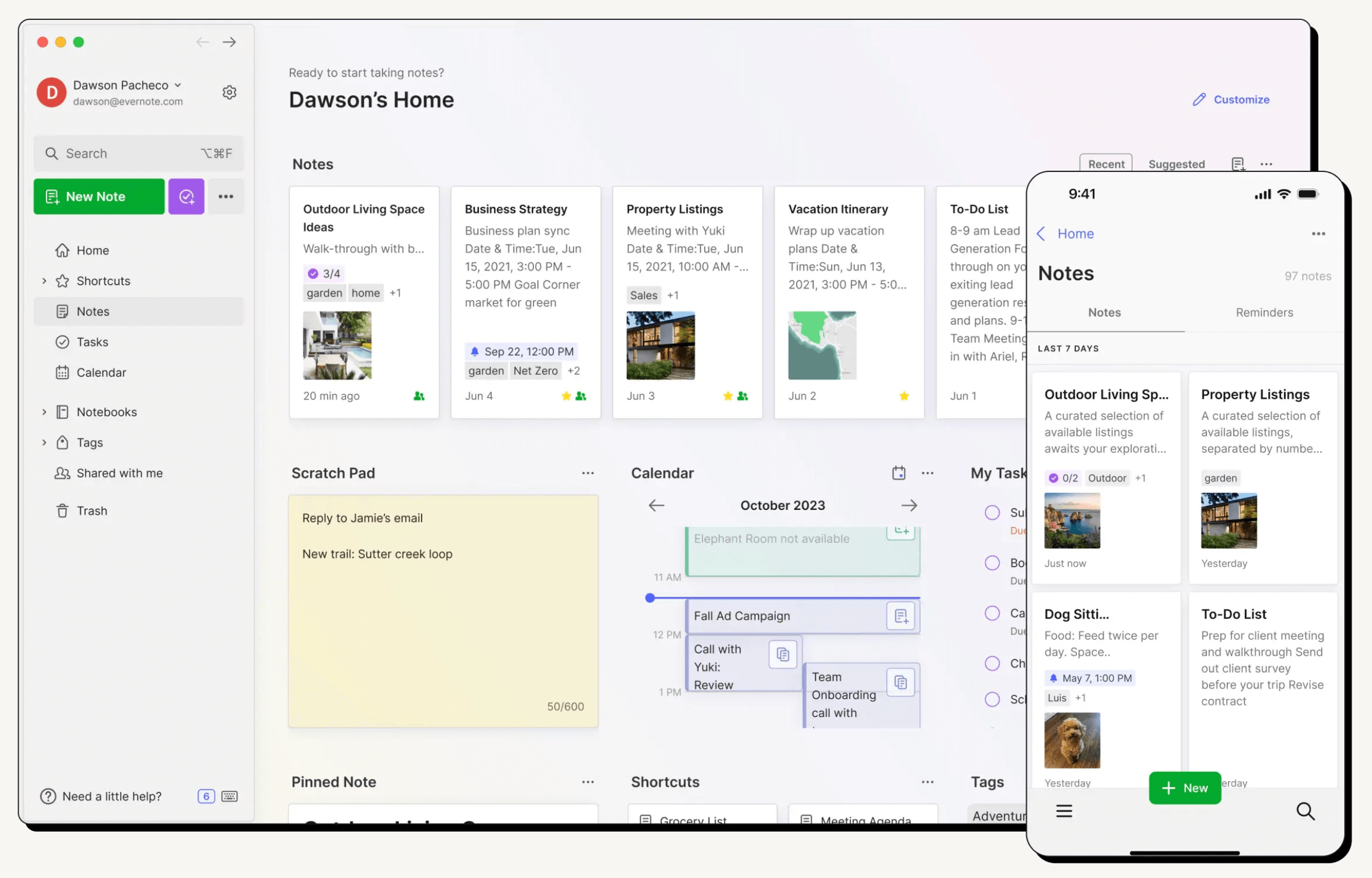 Evernote, l’interface