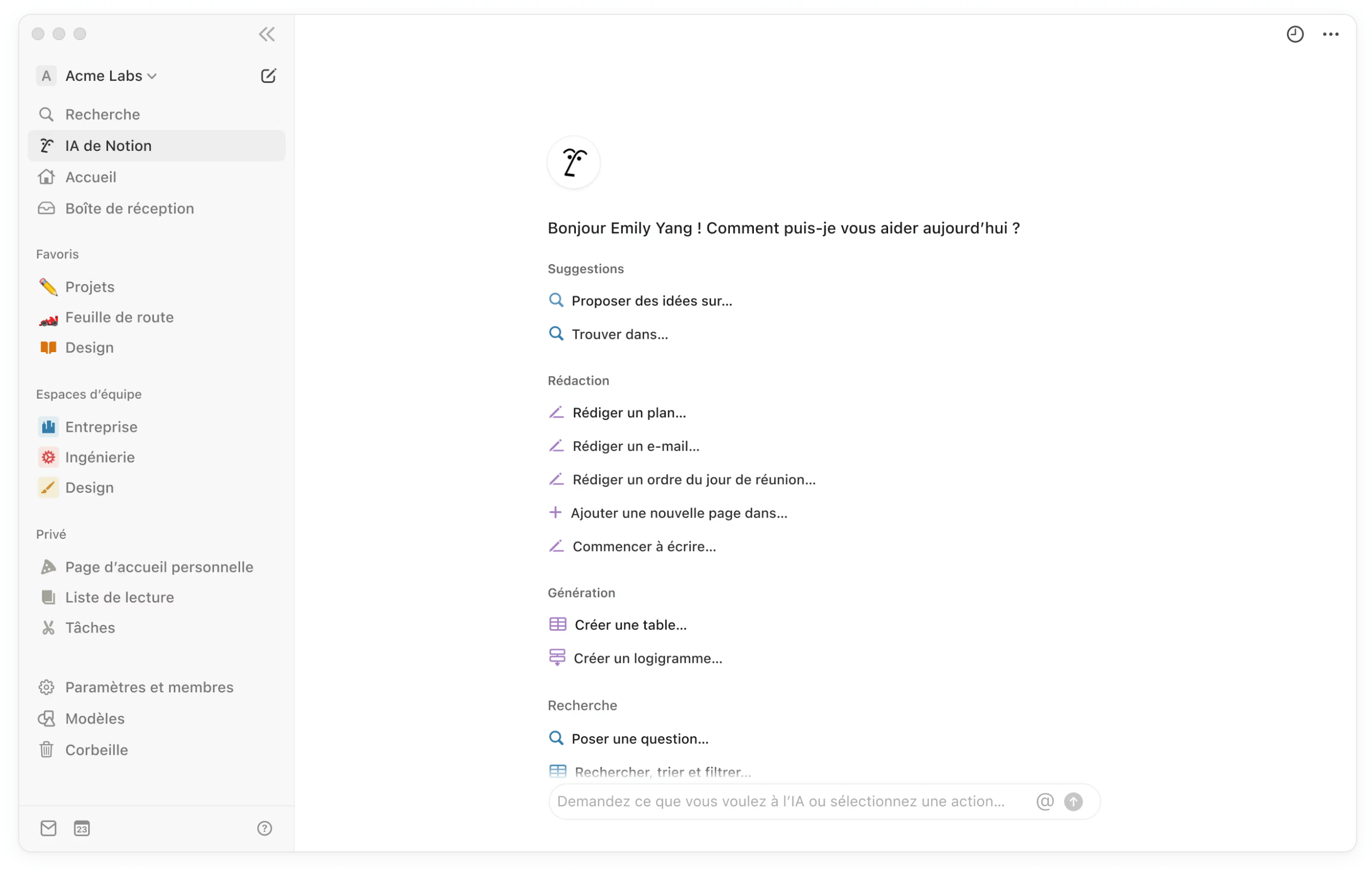 Notion IA interface et fonctionnalités