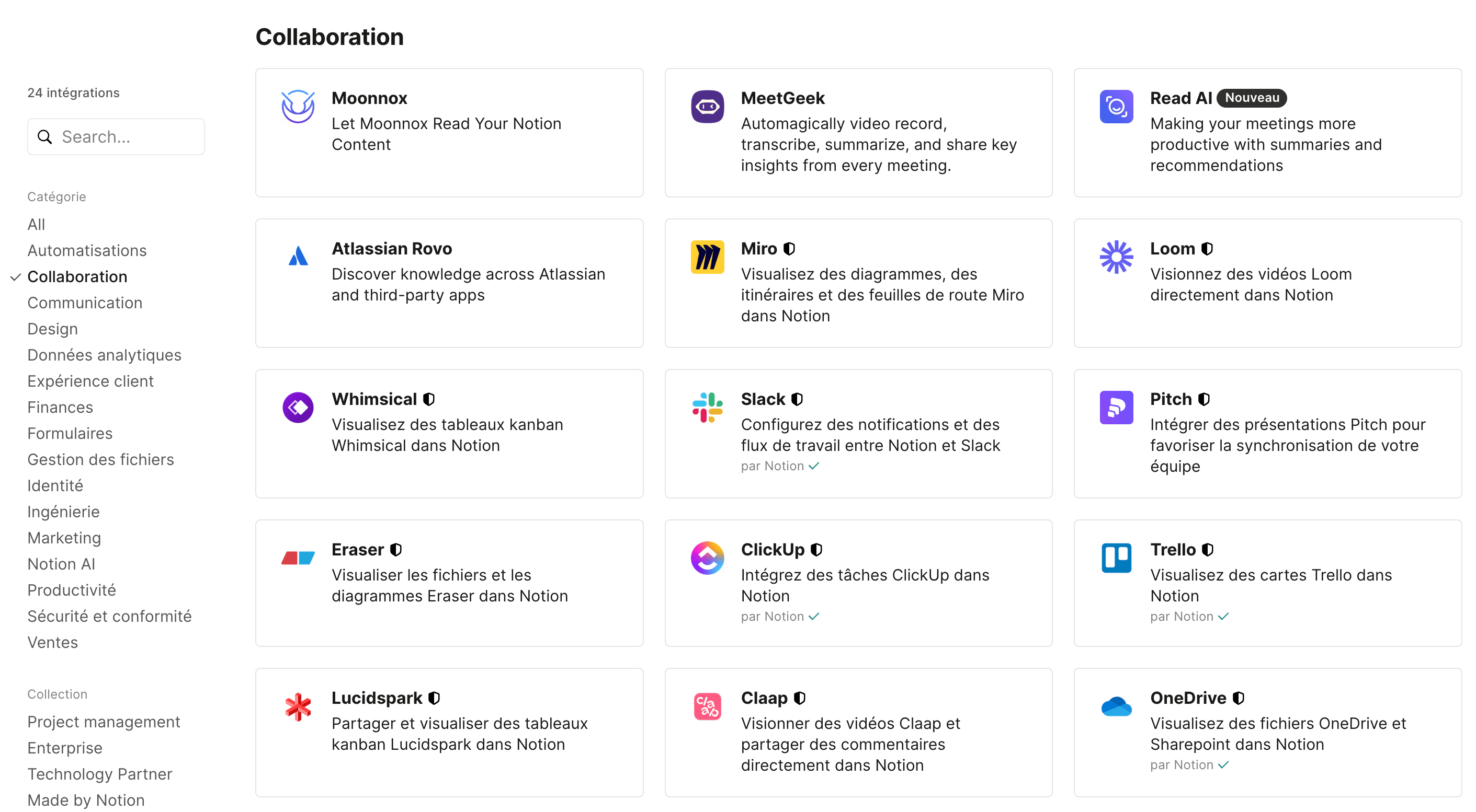 Les intégrations de Notion