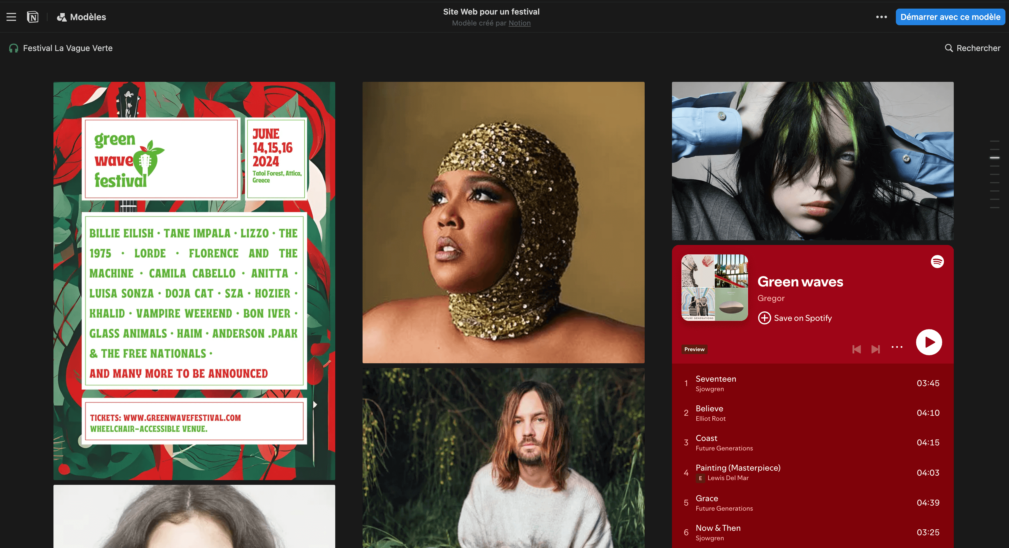Modèle d’un site avec l’url de notion site